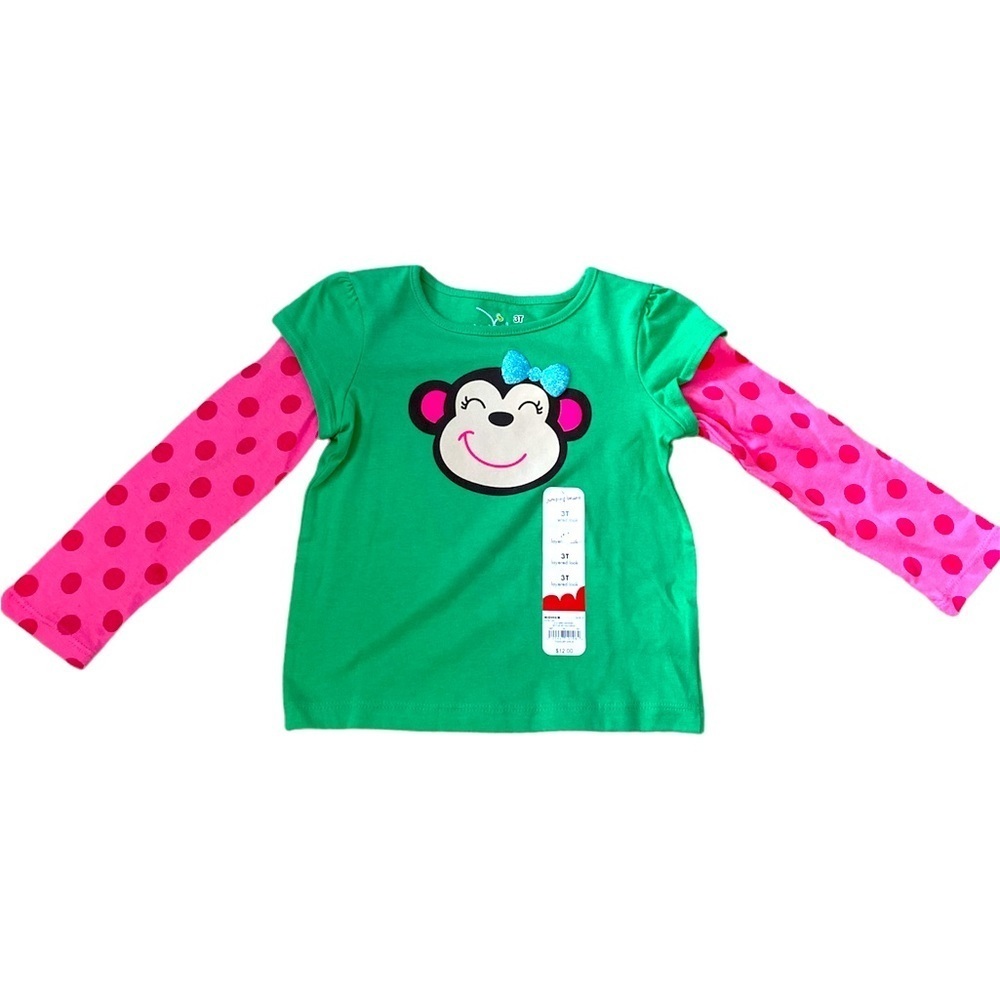 Girls monkey polka dot long sleeved layered style shirt 3T NWT